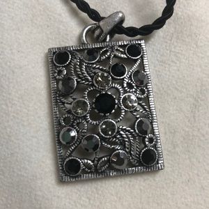 Lia sophia silver metal black woven necklace